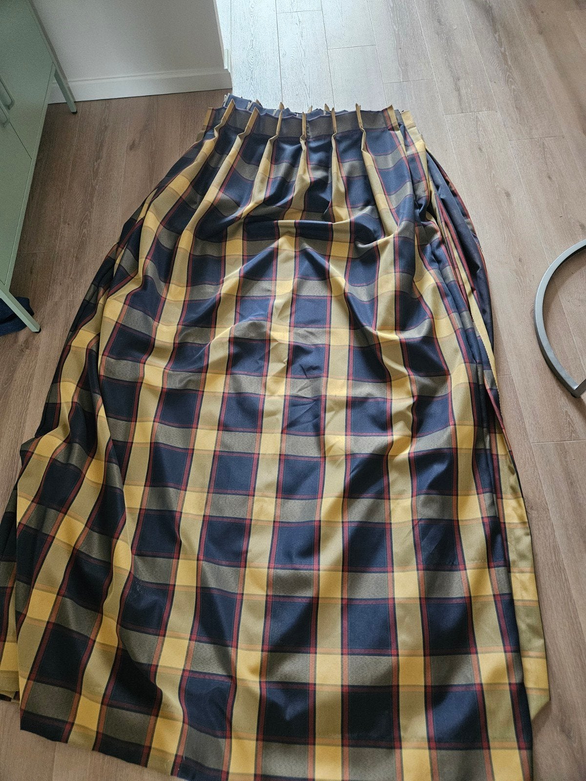 Geruite gordijnen - Geel, blauw en rood. retro!, Met haken, Gebruikt, Ophalen of Verzenden, Gordijn