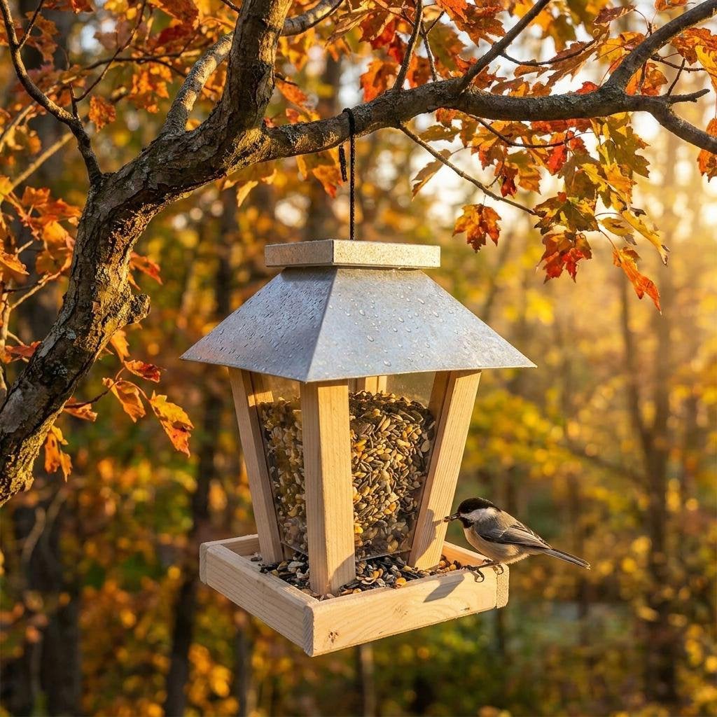Hangend vogelvoederhuis met zinken dak, Tuin en Terras, Ophalen of Verzenden, Zo goed als nieuw