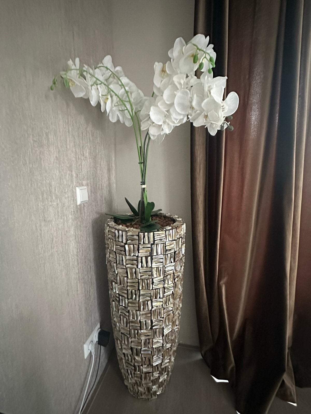 Schelpenvaas Grote Kunst Orchidee Hotel Chique Japandi, Ophalen, Binnen, Kunstplant, Textiel