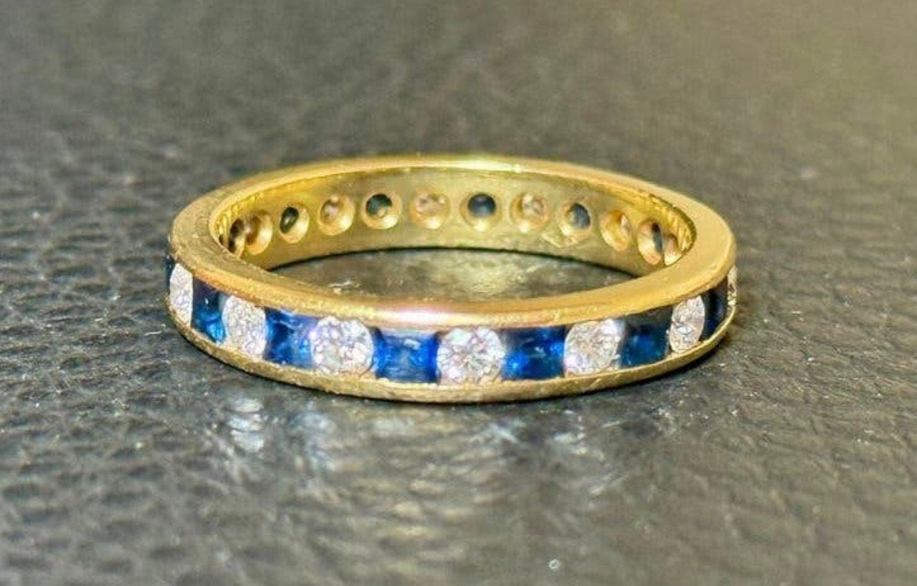 18 karaat gouden ring met natuurlijke diamant/saffier 1.68ct, Sieraden, Tassen en Uiterlijk, 18 tot 19, Ophalen of Verzenden, Met edelsteen