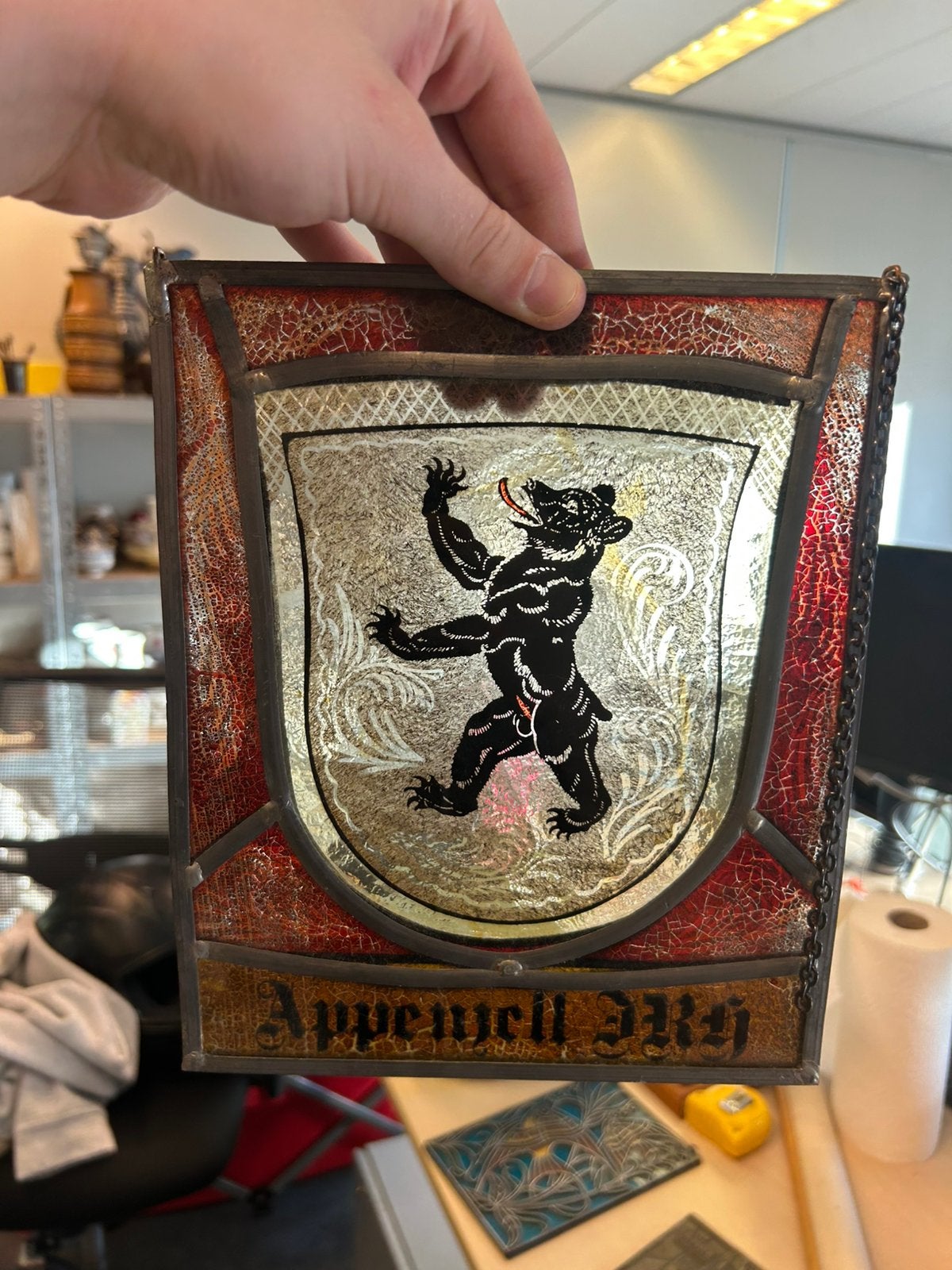 2 Traditionele Zwitsere Wappenscheibe glas in lood, Antiek en Kunst, Ophalen