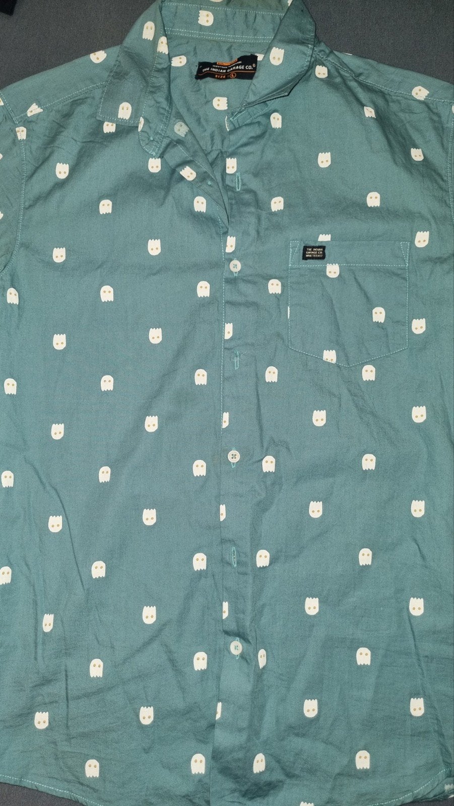 The Indian Garage Co. overhemd met Pac-Man spookjes (L), Ophalen, The Indian Garage Co., Zo goed als nieuw, Halswijdte 41/42 (L)