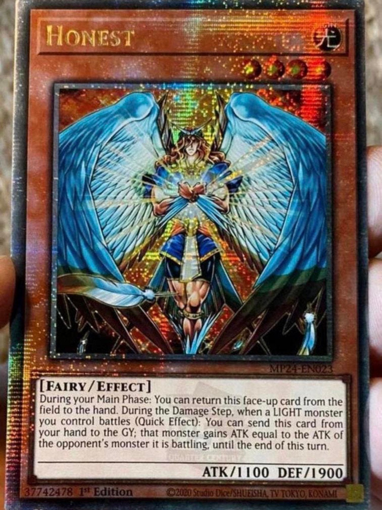 Yu-Gi-Oh! Honest MP24 1st Edition Quartercentury 25th Promo, Ophalen of Verzenden, Zo goed als nieuw, Losse kaart, Foil