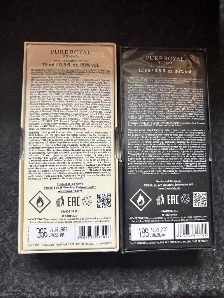 FM Parfum - Pure Royal Femme & Homme (15ml & 50ml), Ophalen of Verzenden, Nieuw
