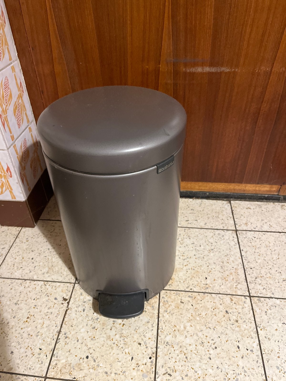 Brabantia prullenbak met pedaal - grijs, Ophalen, 50 – 75, Gebruikt, Met pedaal