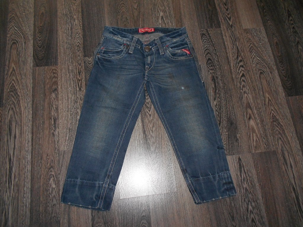 stoere dames 3/4 spijkerbroek ( maat 25 ) MY GOD, Ophalen of Verzenden, Zo goed als nieuw, Blauw, W27 (confectie 34) of kleiner