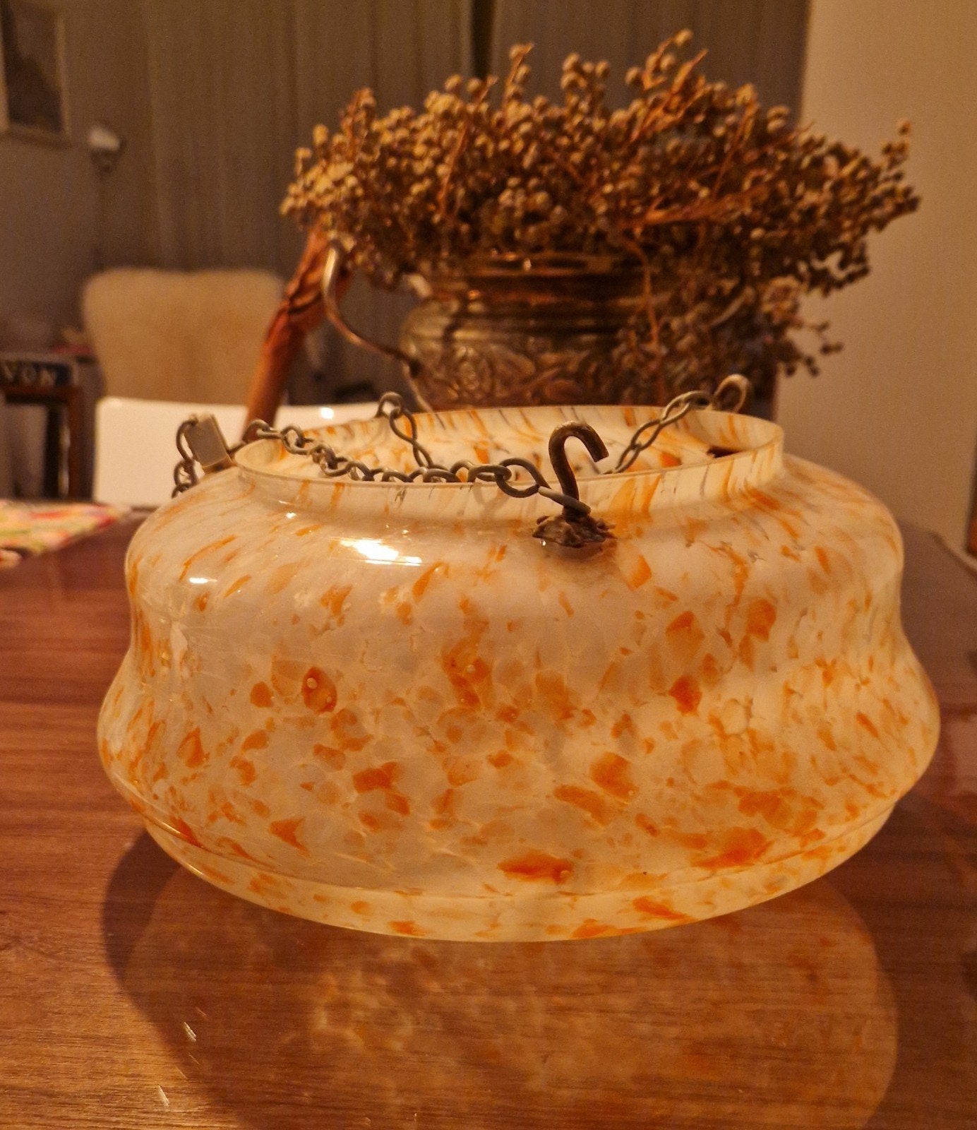 Art-déco plafondlamp aan ketting, Glas, Ophalen of Verzenden, Zo goed als nieuw