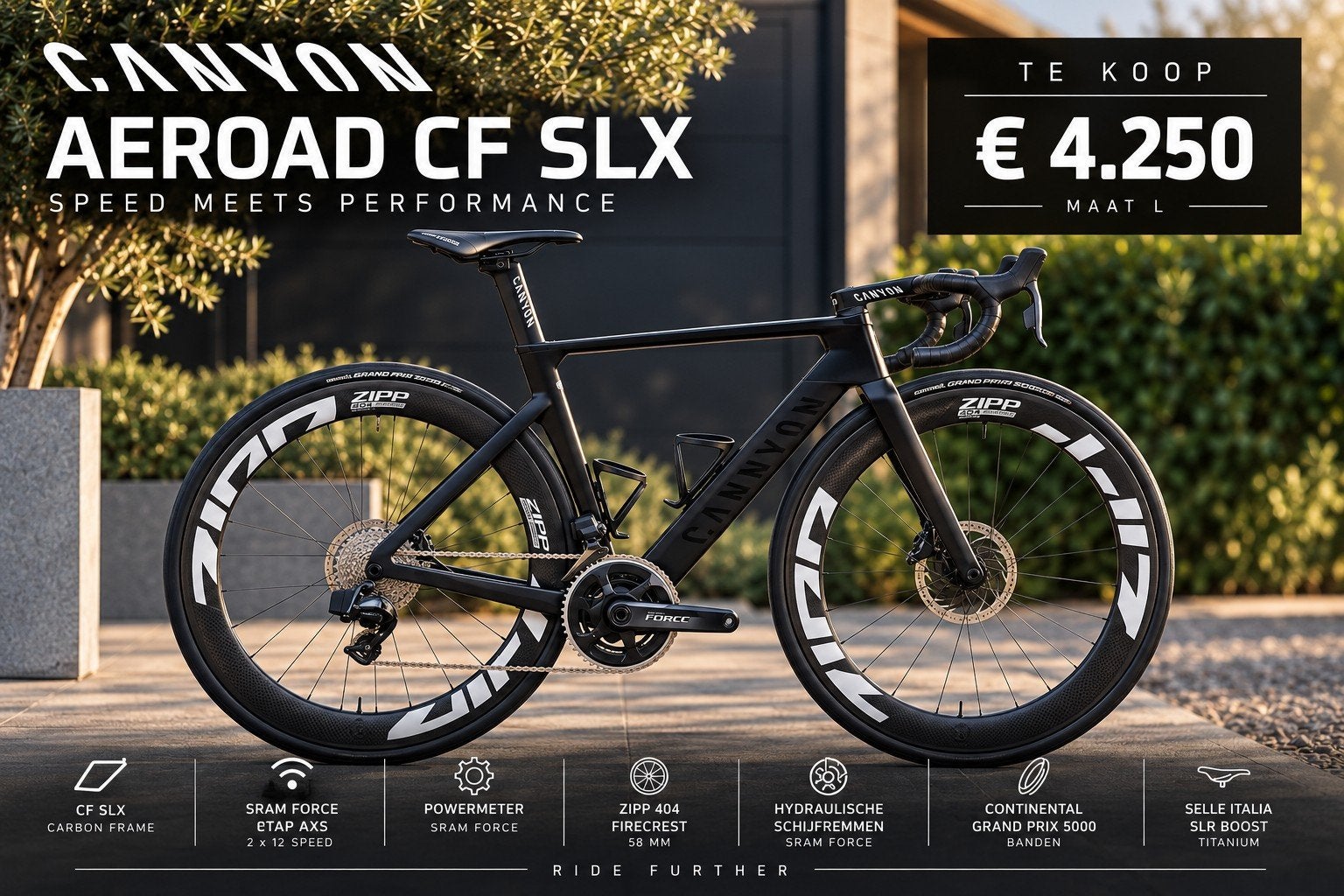 Canyon Aeroad CF SLX Maat L  Force AXS  Zipp 404  Powermeter, Fietsen en Brommers, 28 inch, Carbon, Heren, Zo goed als nieuw