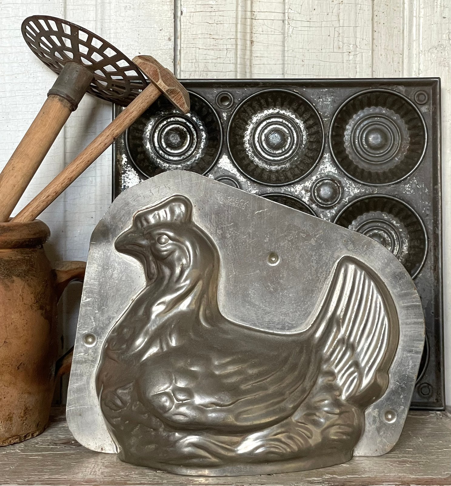 Brocante oude chocoladevorm / chocolademal kip, Antiek en Kunst, Ophalen of Verzenden