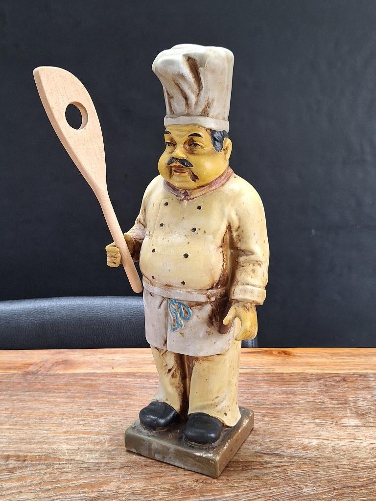 vintage keramiek beeld chef-kok bakker slager h 36cm display, Ophalen of Verzenden, Gebruikt, Mens