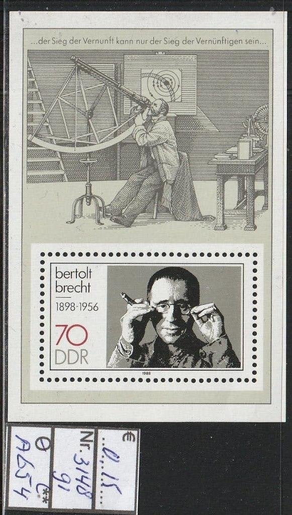 DDR Brecht Blok 91 Michel 3148 Nr.A654p, Verzenden, DDR, Postfris