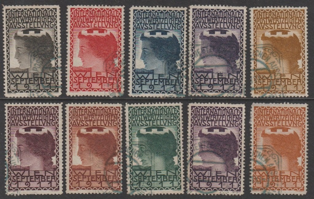 Koloman Moser 1911. 10 reclamezegels in diverse kleuren., Meerkleurig, Verzenden, Gemerkt, Papier/karton