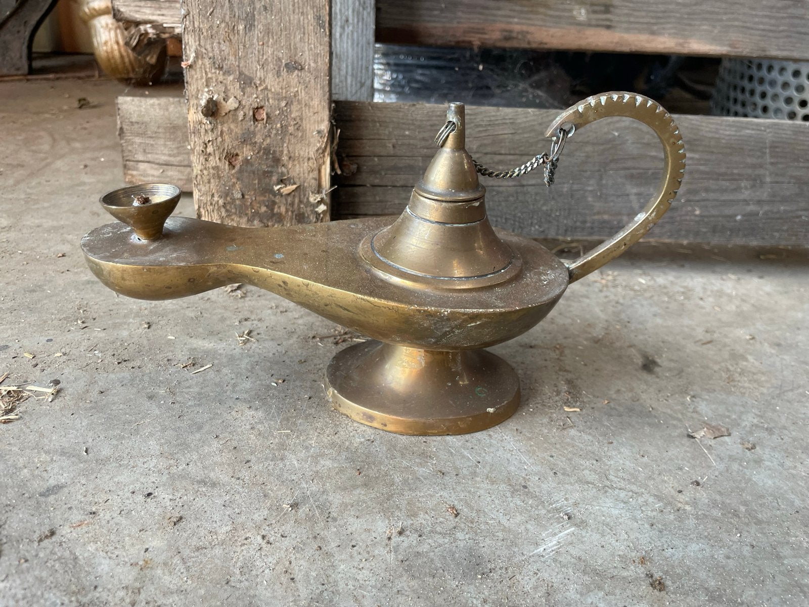Antieke koperen olielamp - Aladdin stijl, Ophalen of Verzenden