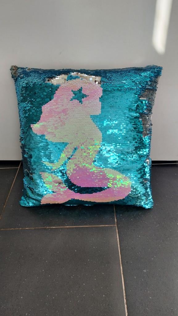 Toverkussen zeemeermin, Ophalen of Verzenden, Zo goed als nieuw, Blauw, Vierkant