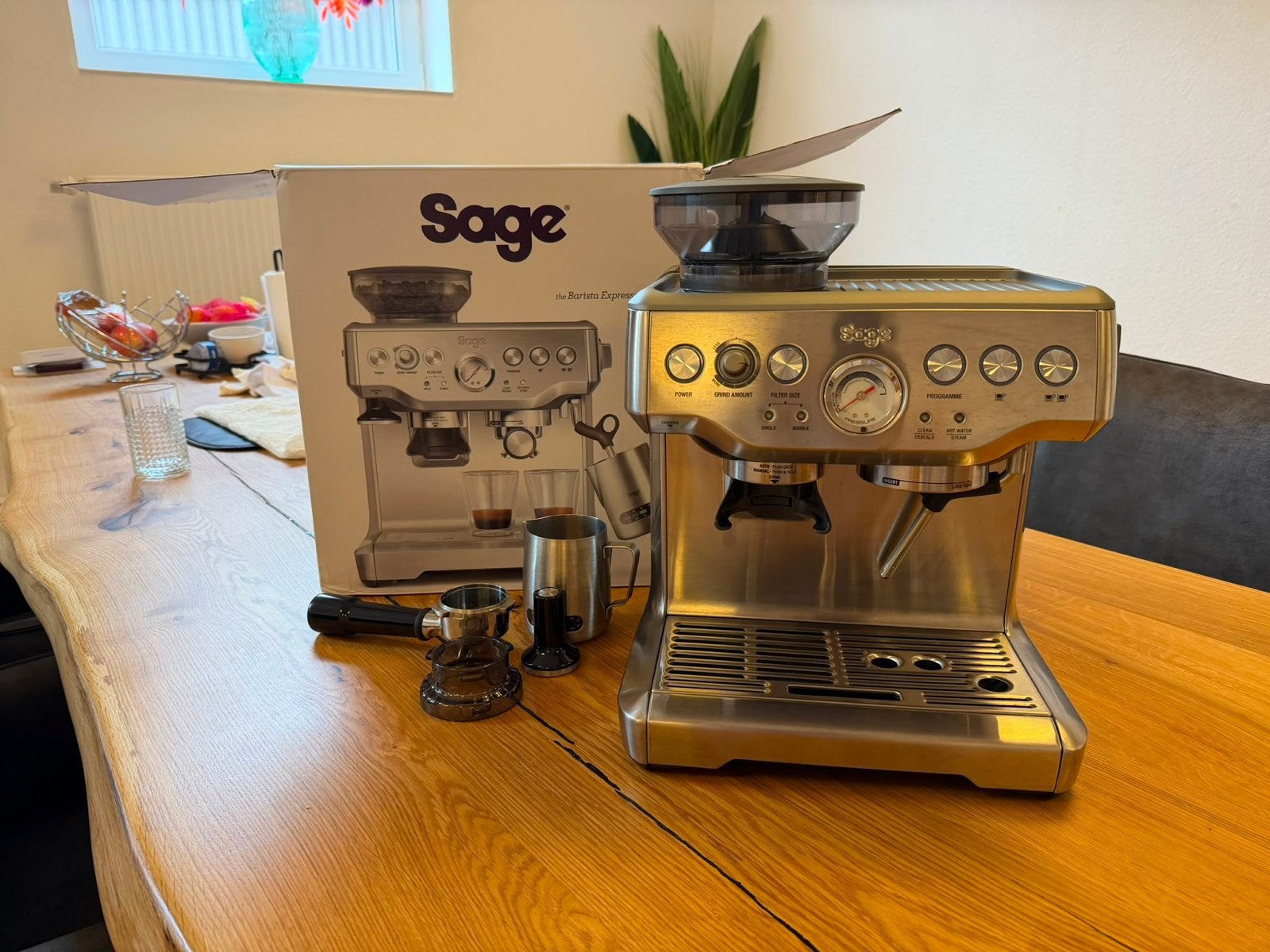 Sage the Barista Express Espressomachine - Zo goed als nieuw, Afneembaar waterreservoir, Espresso apparaat, Gemalen koffie, Ophalen of Verzenden