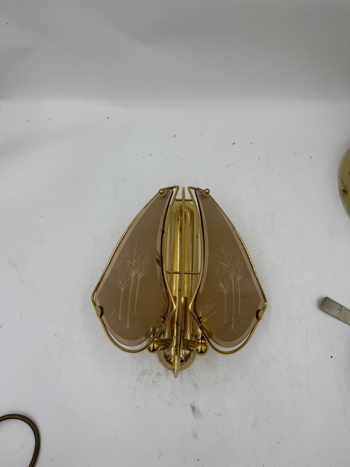 Vintage Hollywood Regency Wandlamp Brass & Fumé, Ophalen of Verzenden, Huis en Inrichting