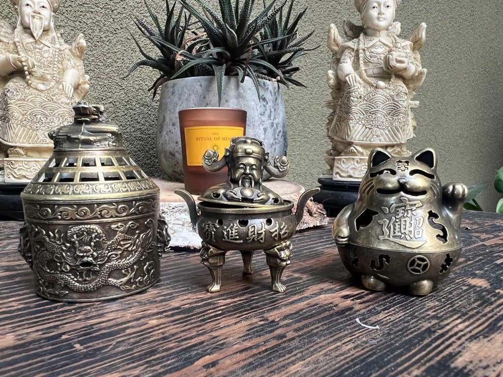 Chinese wierookbrander draak lucky cat keizer chinees, Verburgt Vintage, Geurverspreider, Meerkleurig, 7 cm