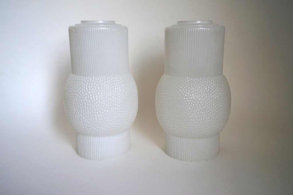 vintage midcentury lampenkap 2x wit glas reliëf patroon, Gebruikt, Wit, Glas, Overige vormen