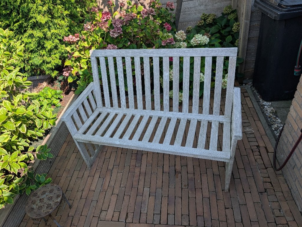 Tuinbank Teak 128cm, Tuin en Terras, Tuinbanken, Ophalen, Gebruikt, Teakhout