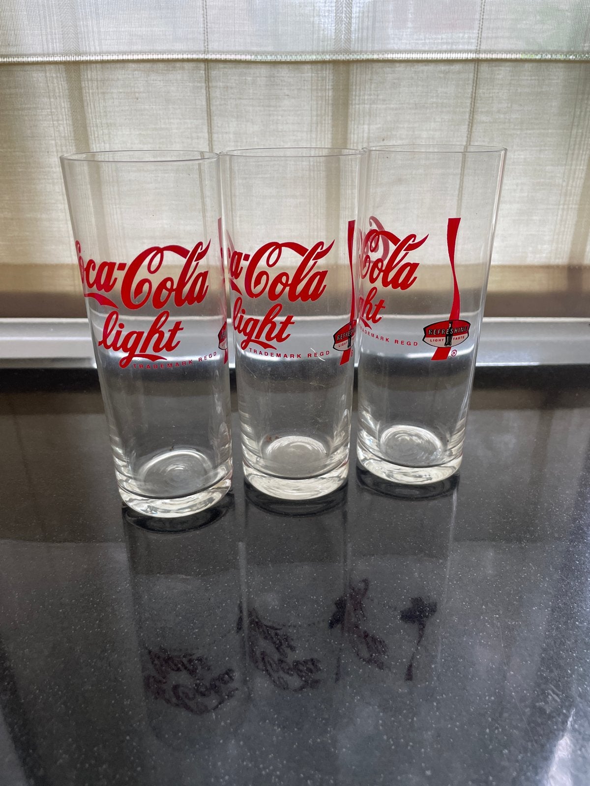 Unieke Coca-Cola Light glazen - Set van 3 voor verzamelaars, Verzamelen, Glas en Borrelglaasjes, Ophalen, Zo goed als nieuw