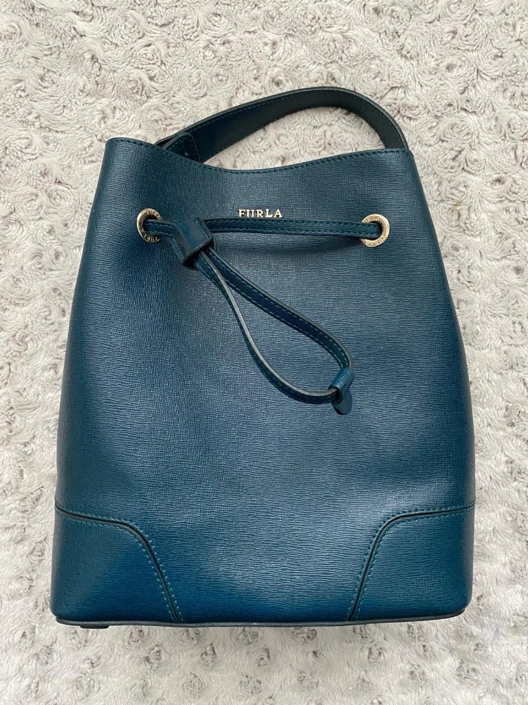 FURLA leren tas  met mini tasje (portemonnee) nieuwstaat, Ophalen of Verzenden, Zo goed als nieuw, Groen, Schoudertasje