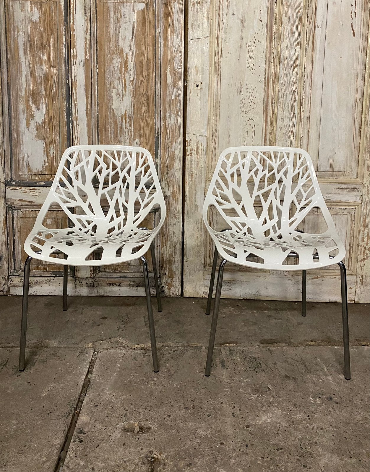 Set van 4 Italiaanse Designstoelen (Fast "Forest" Stijl) Wit, Ophalen, -, Wit, Vier