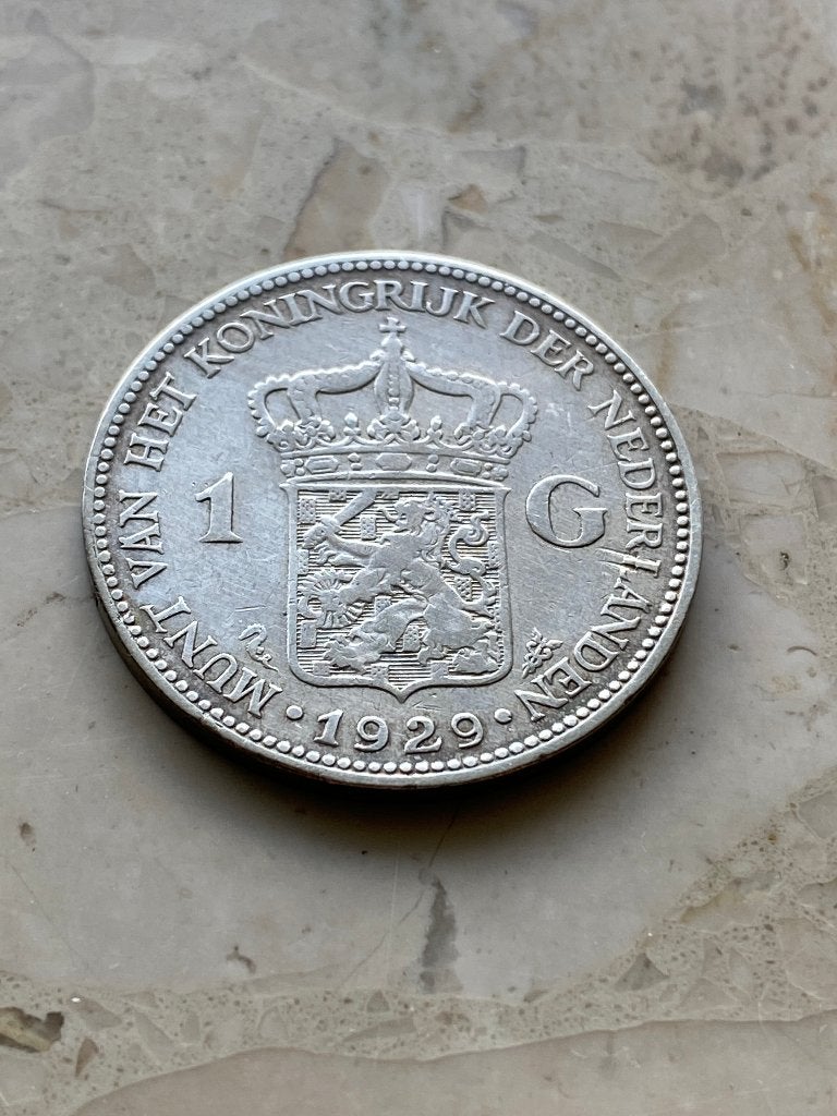 Zilveren 1 Gulden Munt 1929 Koningin Wilhelmina met helm, Postzegels en Munten, 1 gulden, Zilver, Ophalen of Verzenden, Koningin Wilhelmina