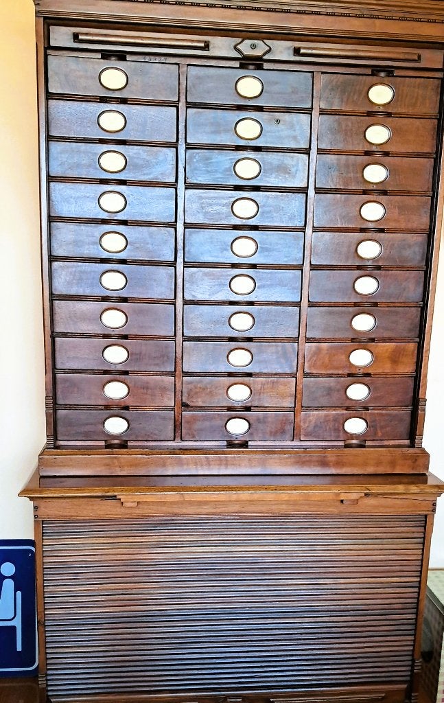 Mahonie Ambergs Cabinet Letter File rolluik Archiefkast 1915, Ophalen