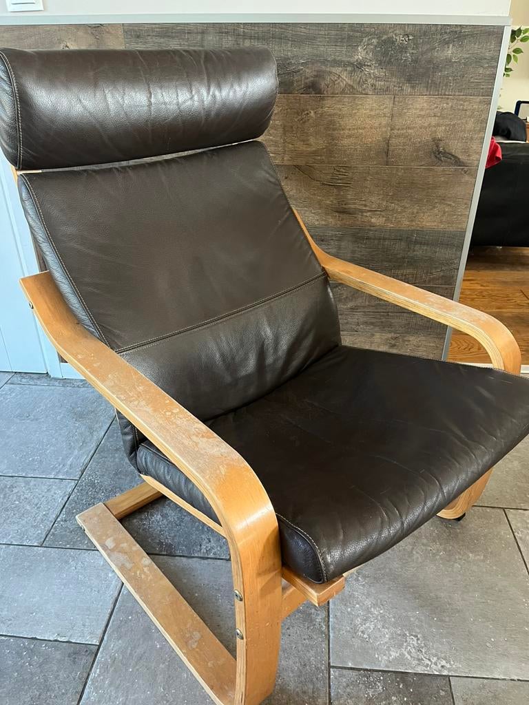 Bruin leren poang stoel, Ophalen, Gebruikt, 75 tot 100 cm, Leer