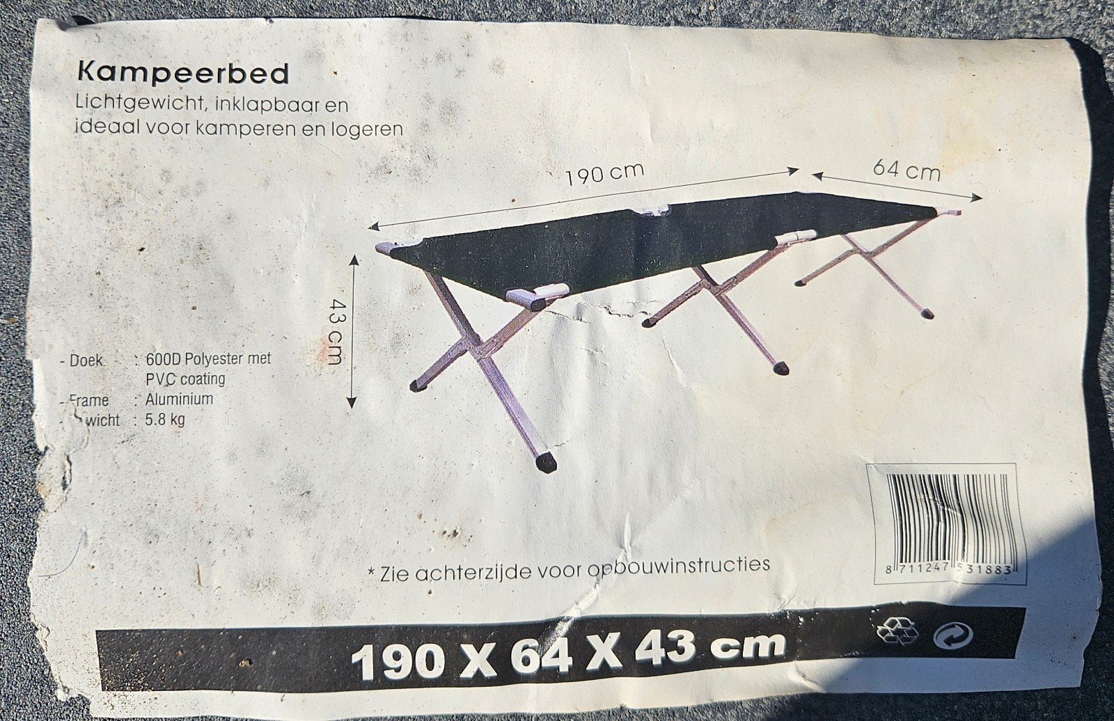 Lichtgewicht opvouwbaar kampeerbed 190x64x43 cm, Ophalen of Verzenden, Nieuw