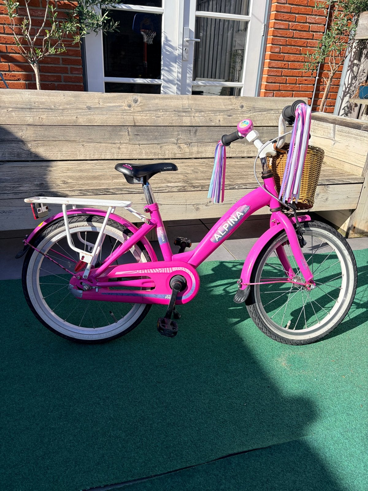 Alpina Girl Power meisjesfiets 18 inch met mand, Terugtraprem, Gebruikt, Ophalen of Verzenden, Handrem