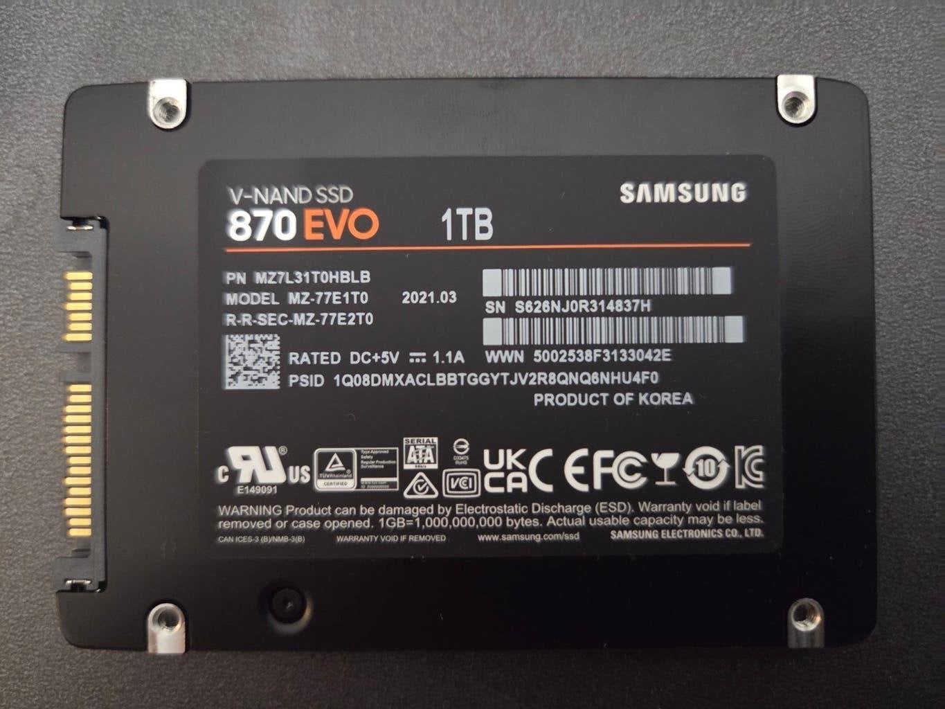Samsung 870 EVO 1TB SATA SSD's - 99%, Computers en Software, Intern, Gebruikt, Ophalen of Verzenden, Samsung