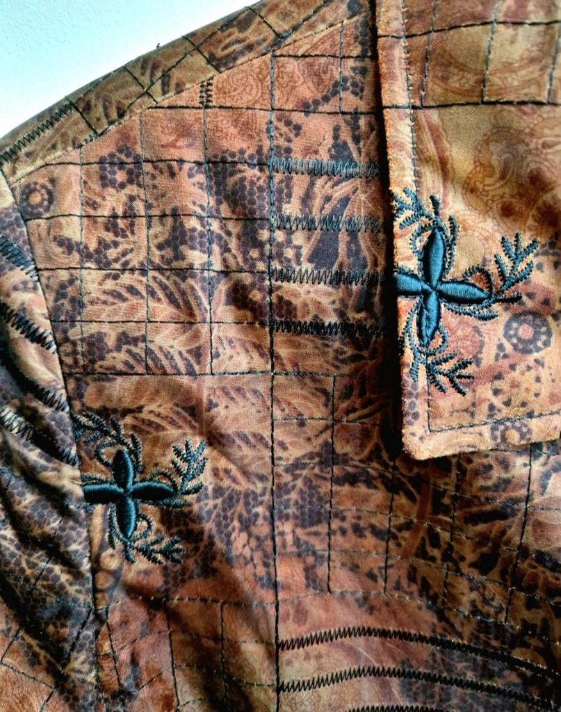 Zeer unieke vintage glanzende geborduurde zomerjas, Ophalen of Verzenden, Zo goed als nieuw, Maat 38/40 (M), Bruin