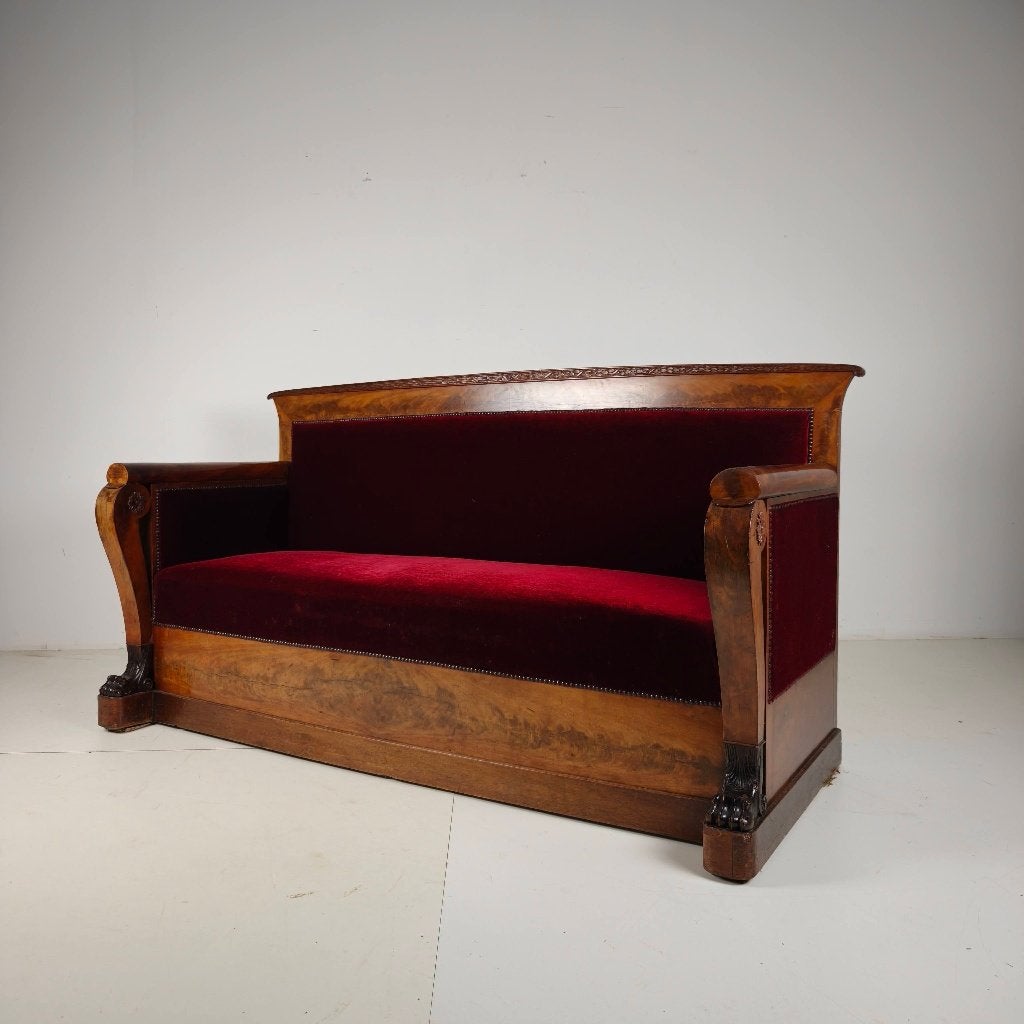 Empire walnotenhouten rode sofa, begin 19e eeuw, Antiek en Kunst, Ophalen of Verzenden