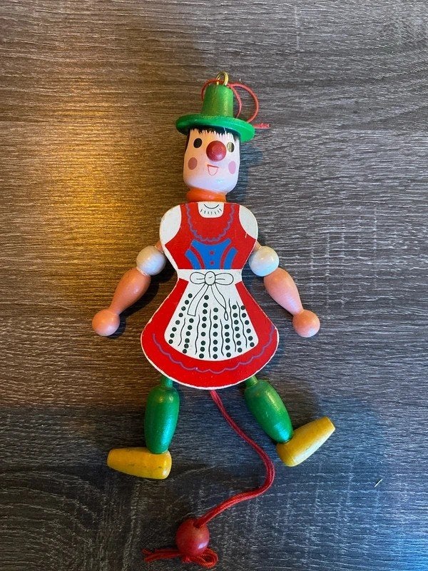 Vintage houten trekpop - 20cm, Ophalen of Verzenden, Gebruikt, Duw- of Trekspeelgoed