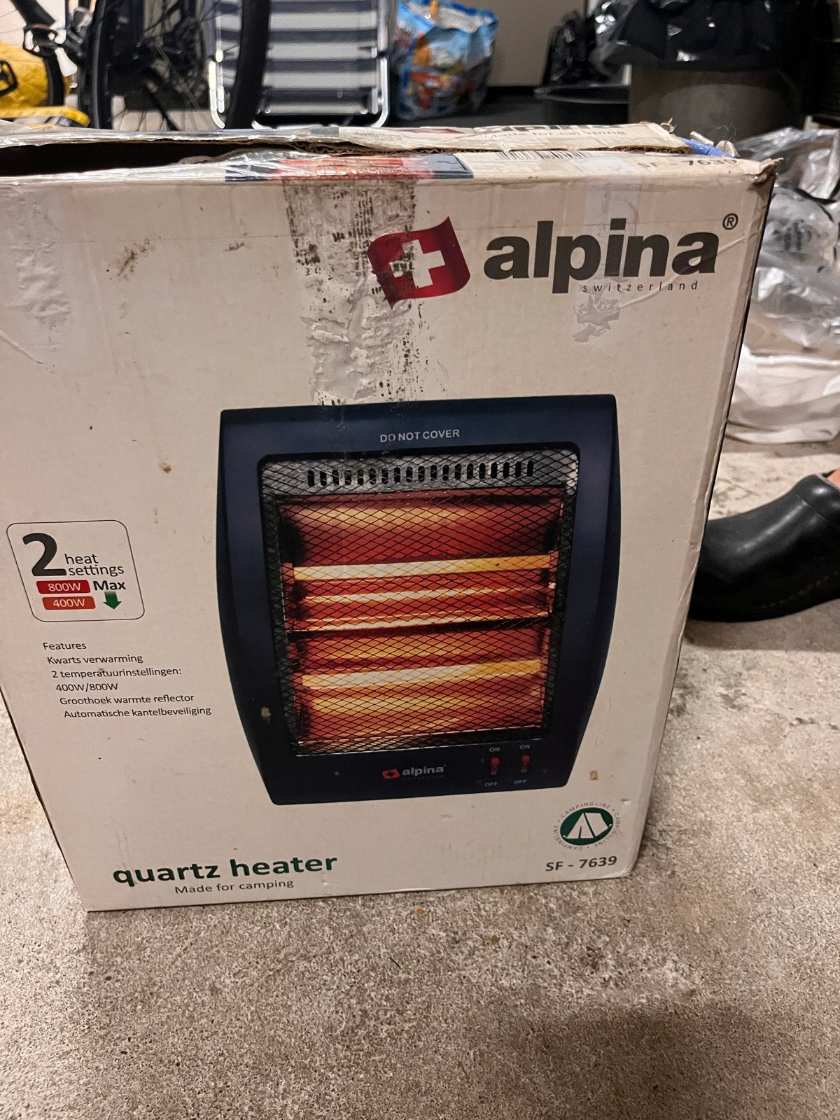 Alpina Quartz Heater 800W - Ideaal voor Voortent/Camping, Caravans en Kamperen, Kampeeraccessoires, Ophalen, Gebruikt