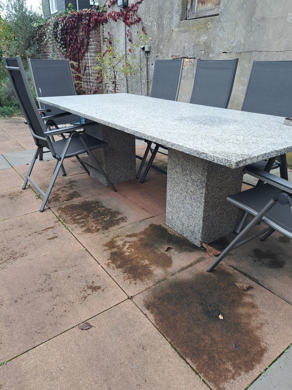 prachtige marmeren tuintafel + 4 verstelbare stoelen, Ophalen, Gebruikt, Rechthoekig