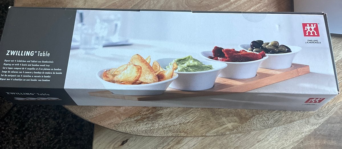 Zwilling Table dipschaaltjes met bamboe plank, Schaal, Rond, Nieuw, Ophalen of Verzenden