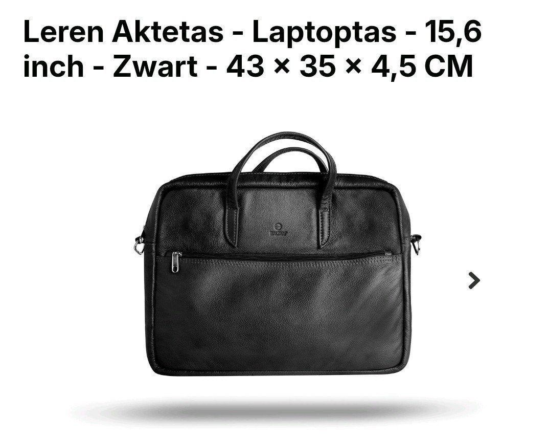 Leren Aktetas - Laptoptas 15,6 inch - Zwart, Computers en Software, Laptoptassen, 15 inch, Overige typen, Nieuw, Ophalen of Verzenden