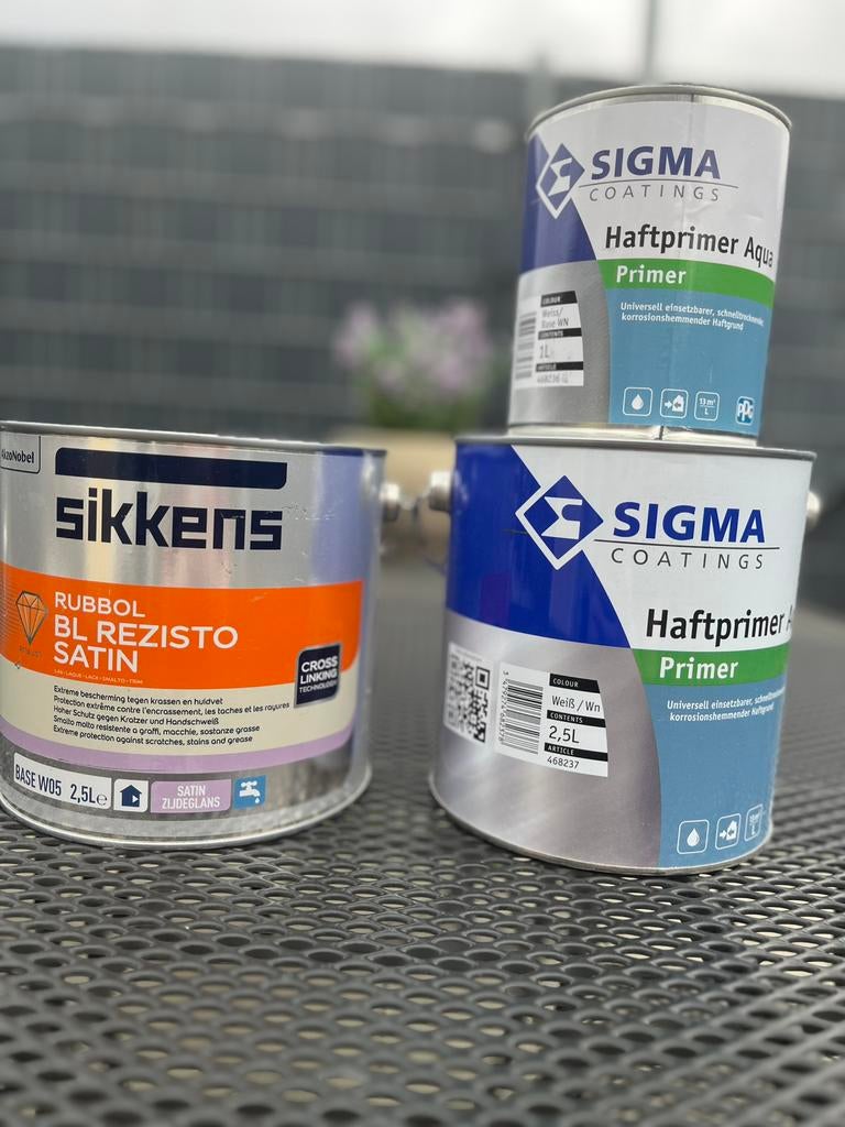 Sigma Haftprimer en Sikkens Rubbol ongeopend, Ophalen of Verzenden, Zo goed als nieuw, Wit, Lak
