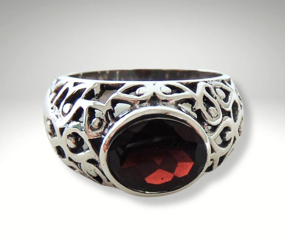 Mooie NIEUWE 925 zilver granaat FILIGRAAN ring M17/17,5!, Verzenden, Nieuw, X, Dame of Heer