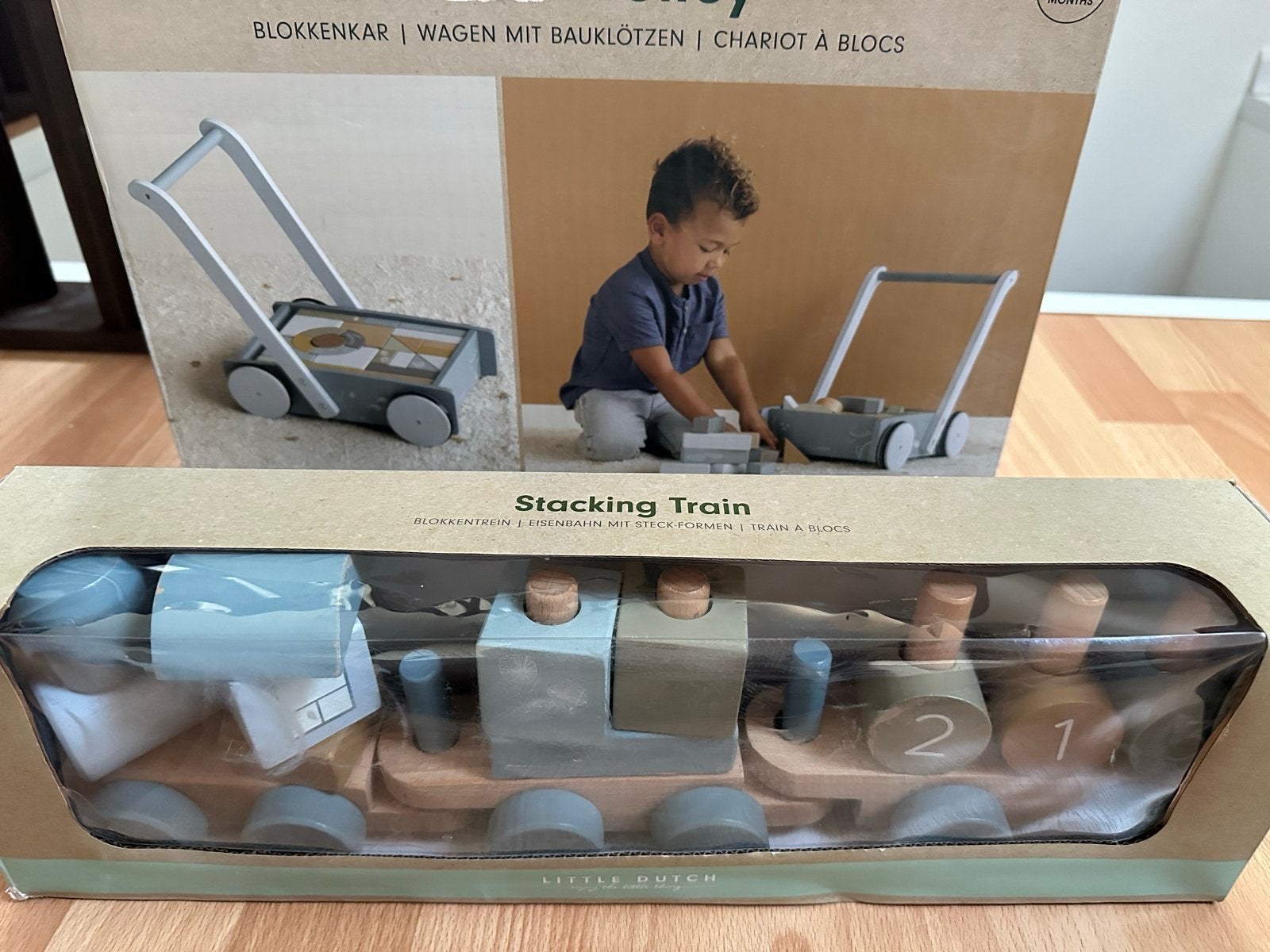 Little Dutch Blokkenkar en Blokkentrein, Kinderen en Baby's, Speelgoed | Houten speelgoed, Ophalen of Verzenden, Gebruikt, Duw- of Trekspeelgoed