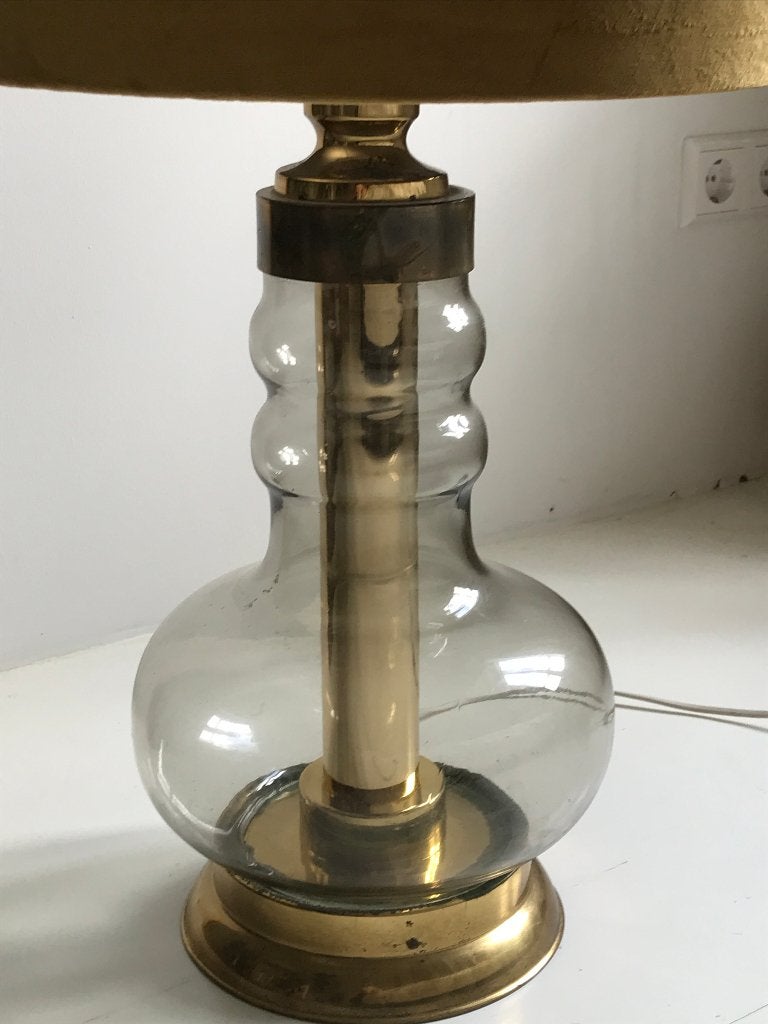 Mid Century Brass glass lamp voet vintage design retro, Ophalen, Gebruikt, Goud, Glas