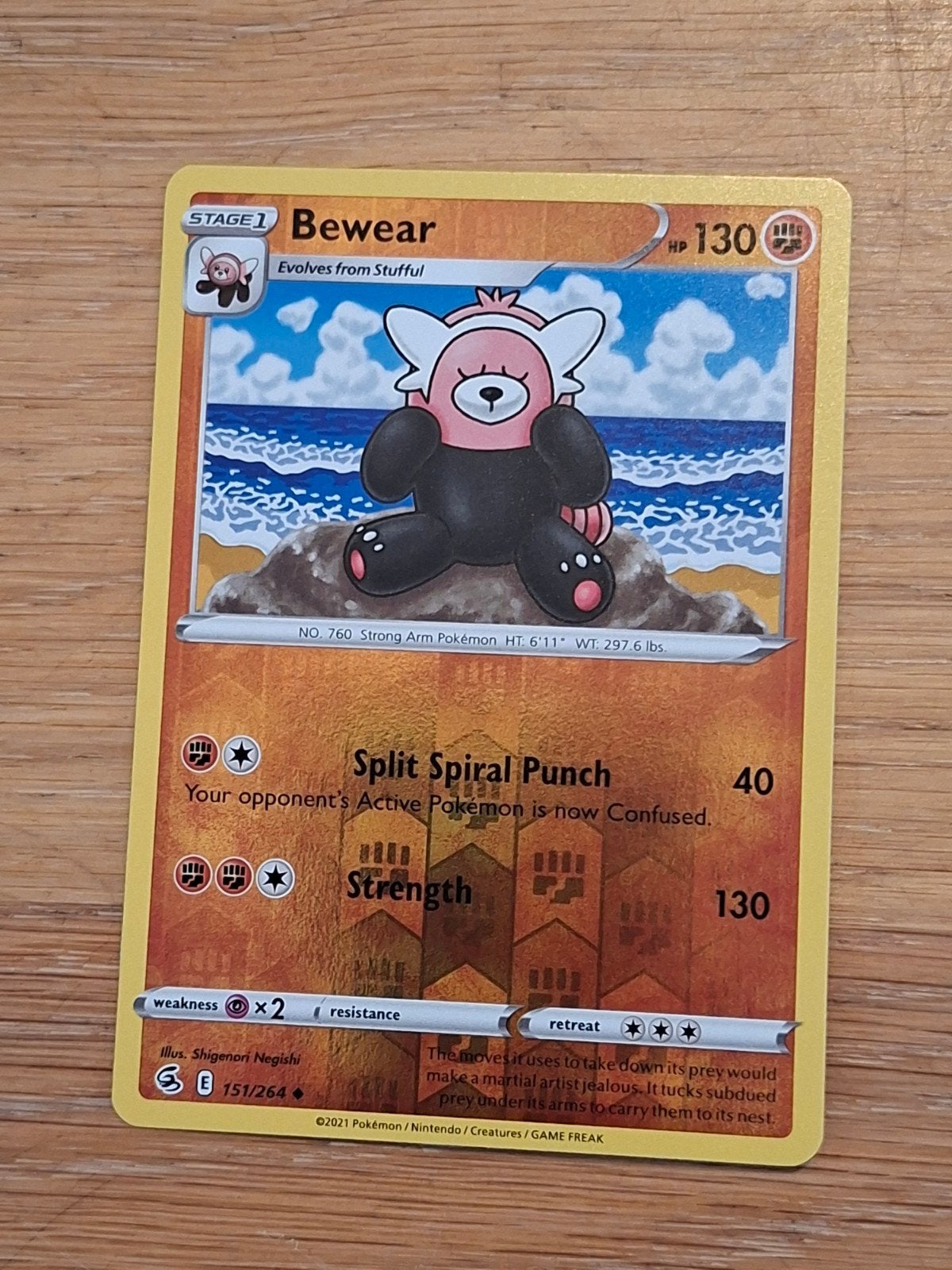 Bewear 151/264 Reverse Holo Fusion Strike Pokémon Kaart, Ophalen of Verzenden, Zo goed als nieuw, Losse kaart, Foil