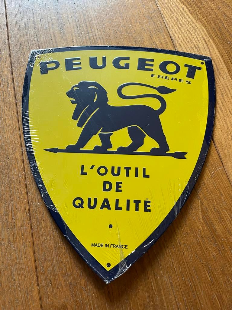 Metalen bord PEUGEOT FRERES L'OUTIL DE QUALITÉ MADE IN FRANC, Ophalen of Verzenden, Zo goed als nieuw