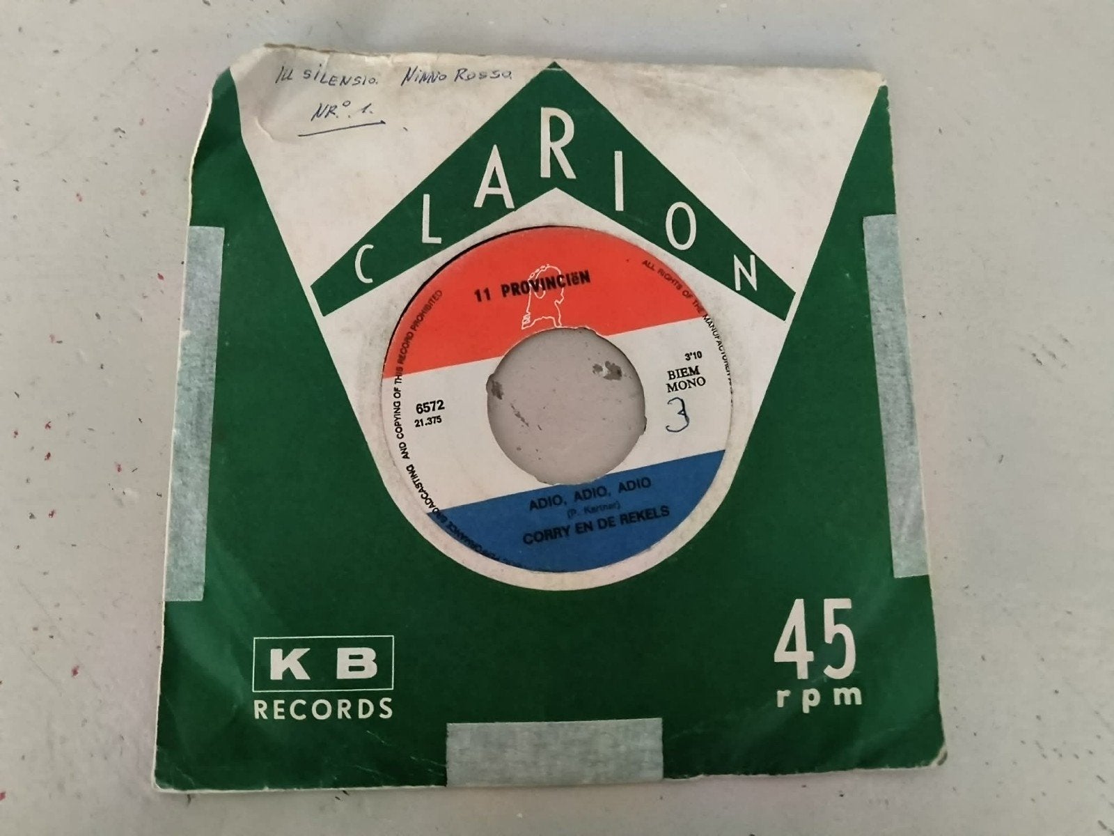 Corry en de Rekels - Adio, Adio, Adio 45 toeren vinyl single, Cd's en Dvd's, Gebruikt, 7 inch, Ophalen of Verzenden, EP