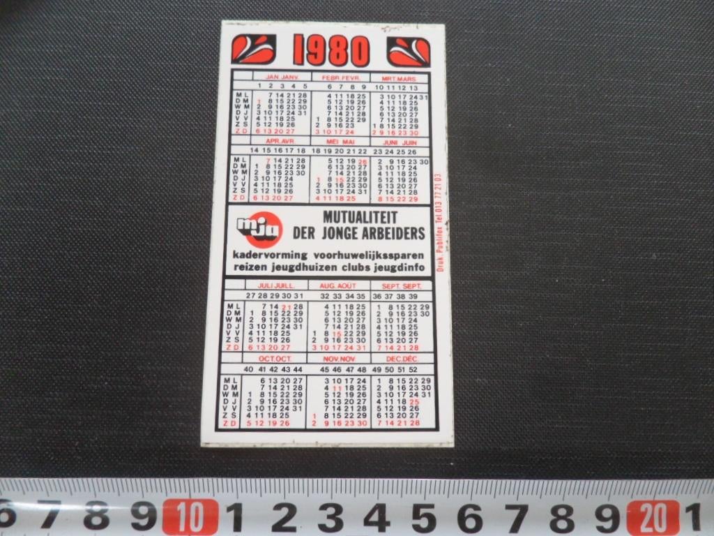 sticker Kalender 1980 Mutaliteit der jonge arbeiders, Ophalen, Zo goed als nieuw