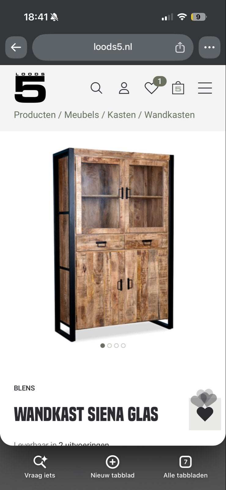 Opbergkast Siena glas mangohout - BLenS-furniture, Ophalen, Nieuw