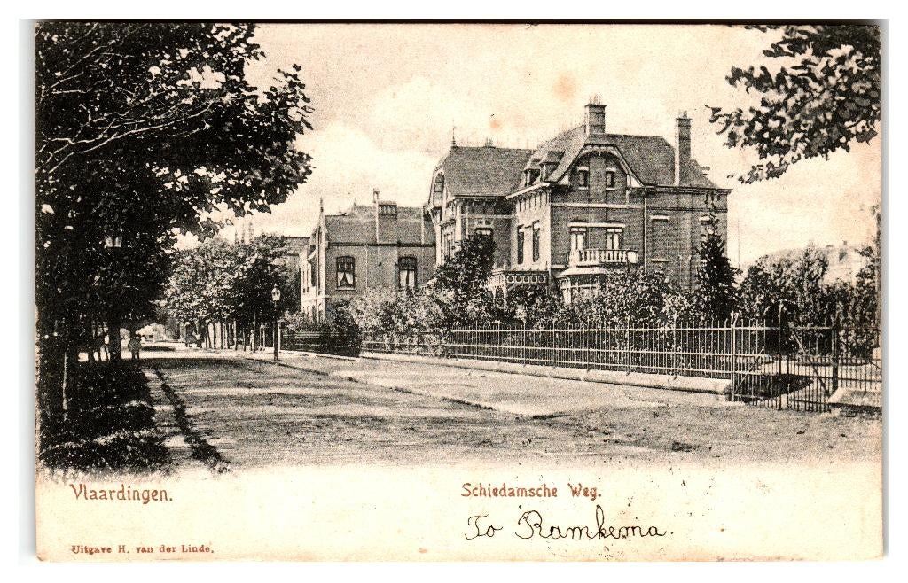 Vlaardingen, Schiedamsche Weg, Verzamelen, Ansichtkaarten | Nederland, Verzenden, Voor 1920, Gelopen, Zuid-Holland