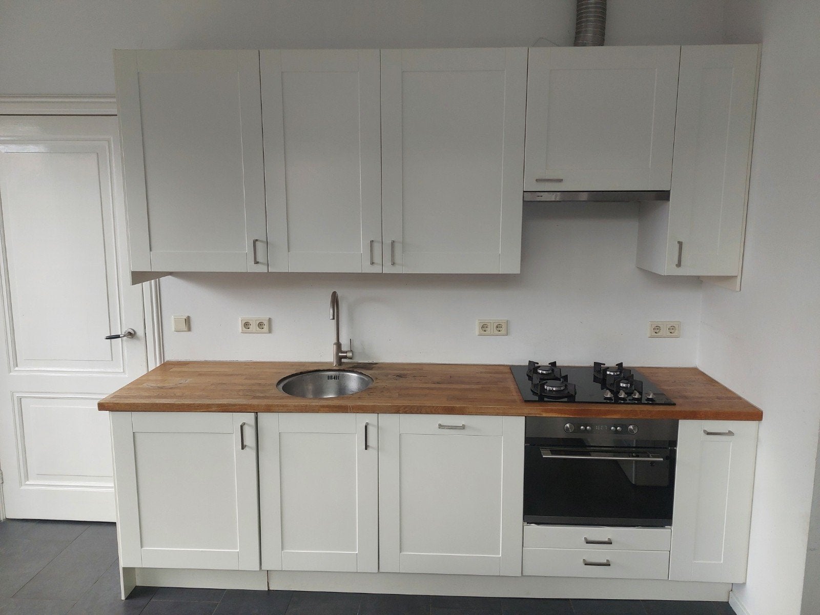 Complete witte keuken incl apparatuur evt met houten blad, Ophalen, Gebruikt, Wit, Enkelwandige keuken